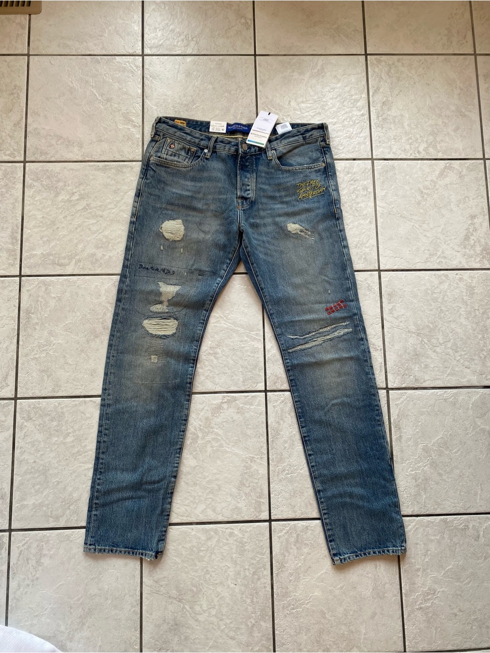 NEW Scotch & Soda Mens 34x34 Blue Denim Ralston Style Slim Fit Jeans Button Fly